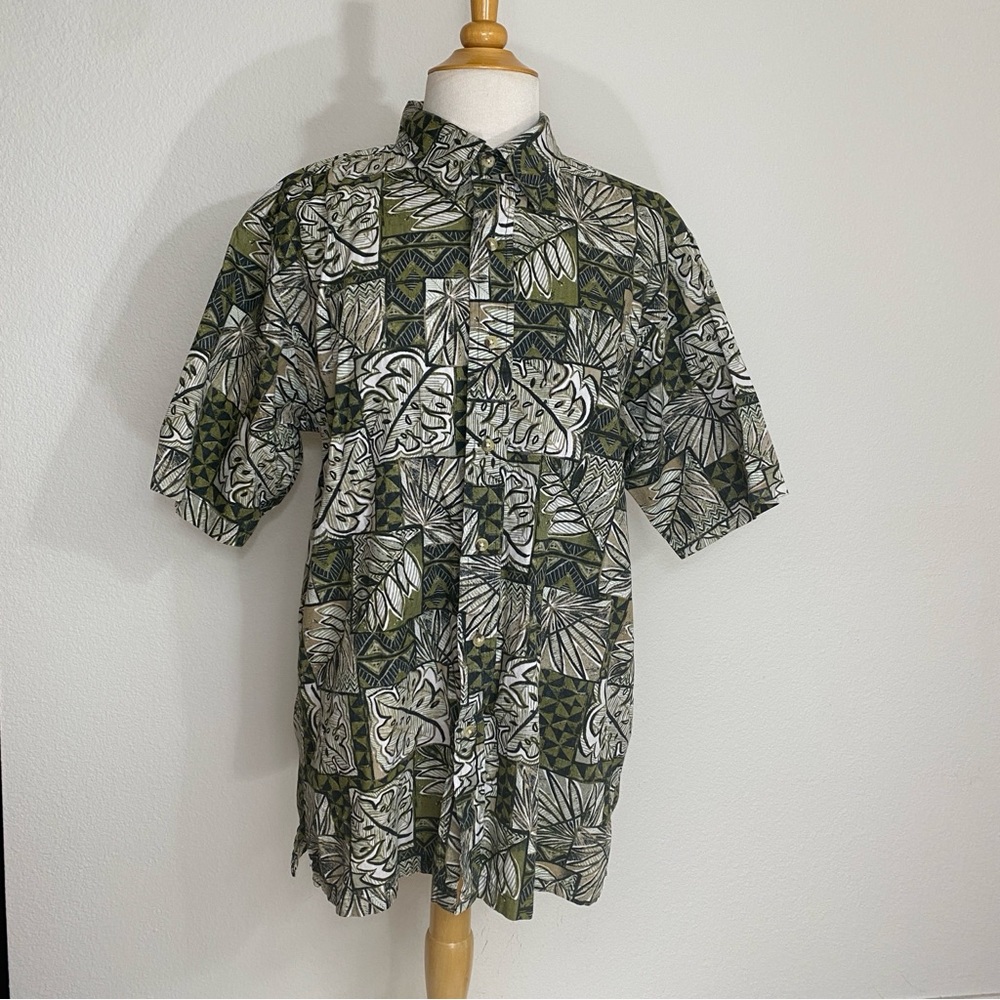 ONO & Co Liberty House Men's Olive White Aztec Button Short Sleeve Shirt Size L